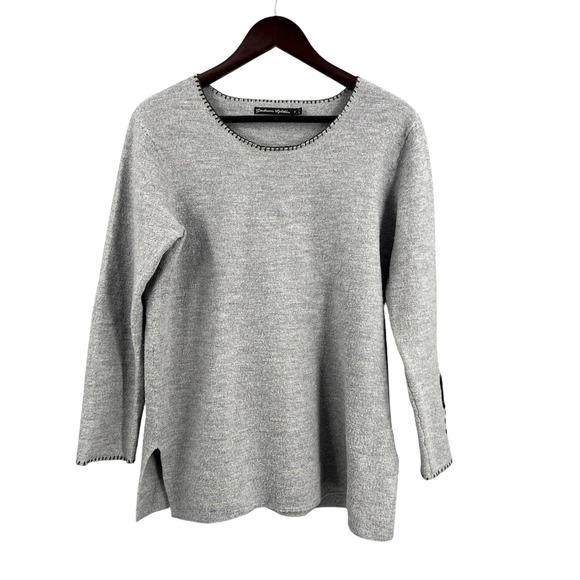 Gudrun Sjödén 100% Wool Gray Sweater Floral Sleeve Women's Size M - Picture 1 of 6